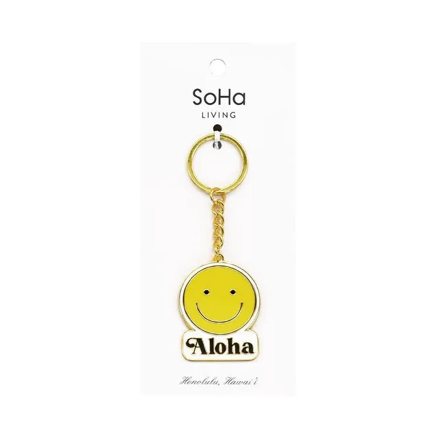 Aloha Smiley Enamel Keychain