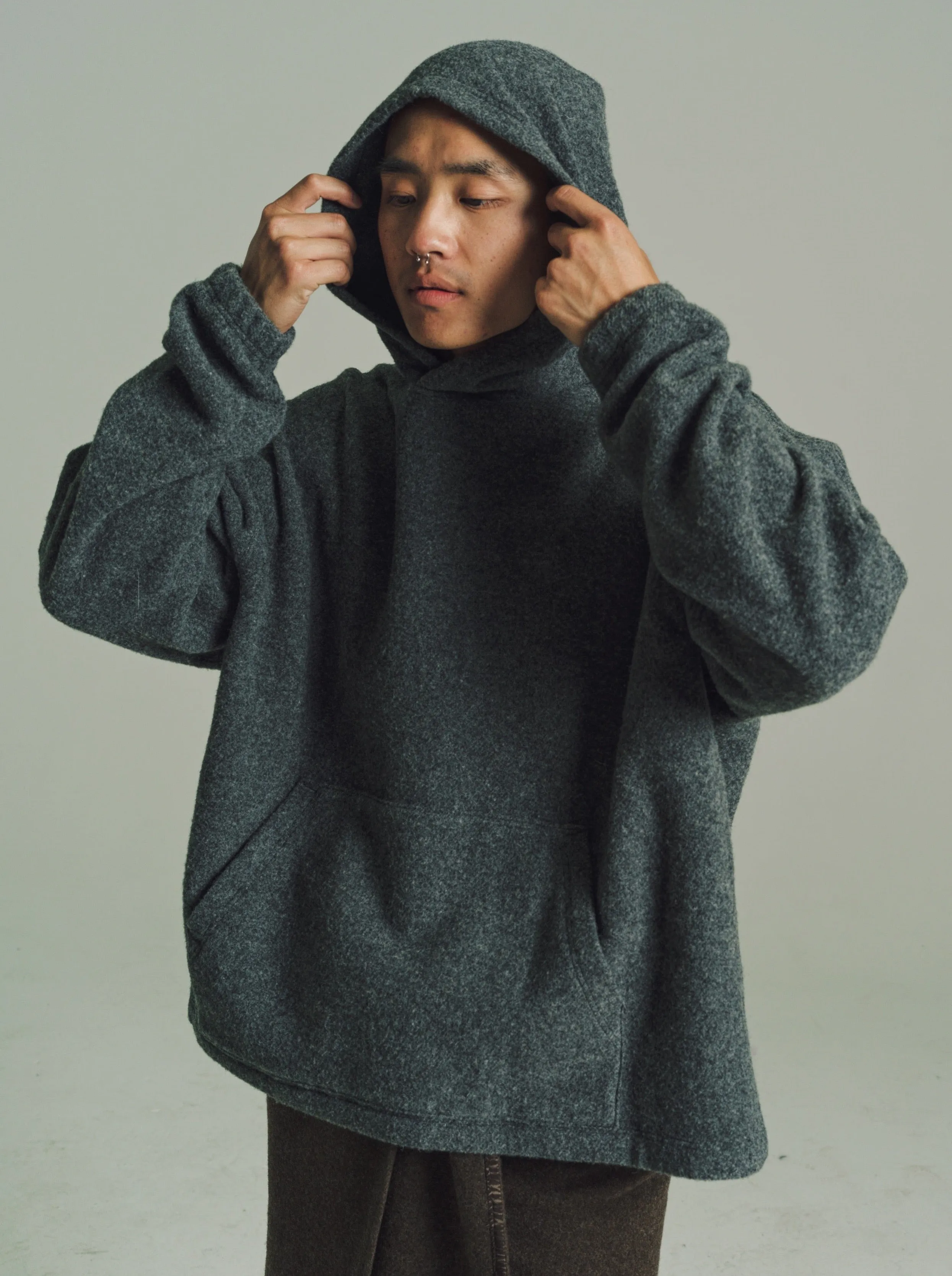 Anthracite Wool Natural Fleece Hoodie