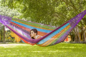 Authentic Mexican Outdoor Undercover Cotton Hammock in Colorina