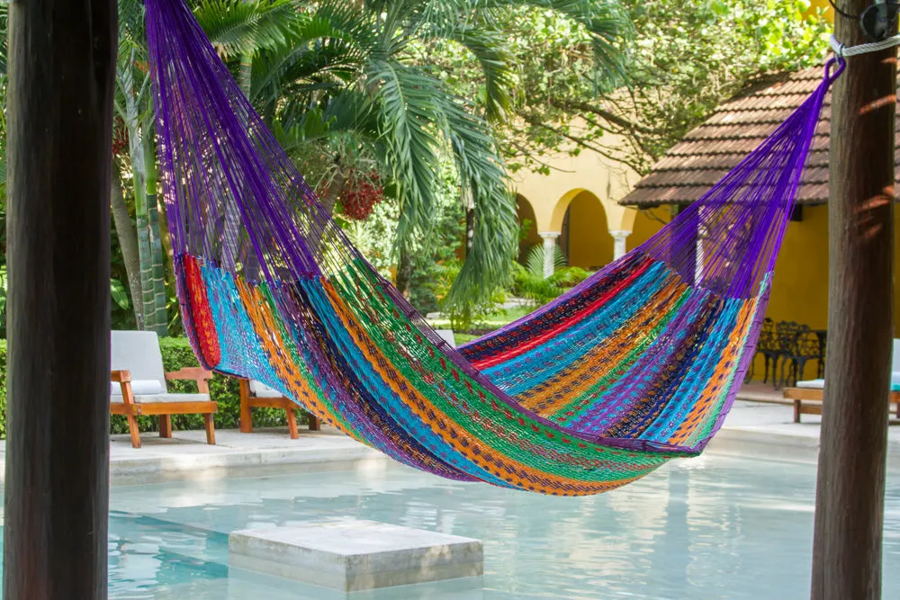 Authentic Mexican Outdoor Undercover Cotton Hammock in Colorina