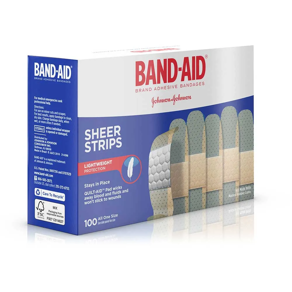 Band-Aid 004634 Adhesive Sheer Strip Bandage Box of 100