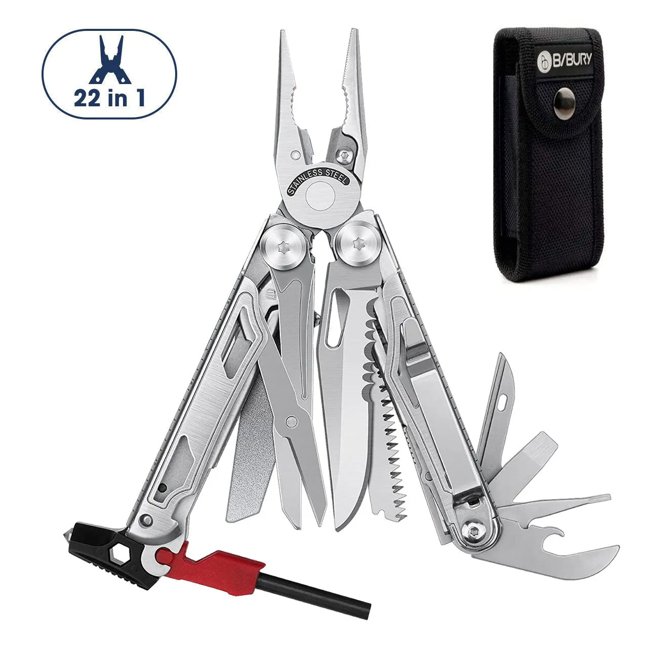 Bibury Plier Multitool (22-in-1) w/ Pocket Clip