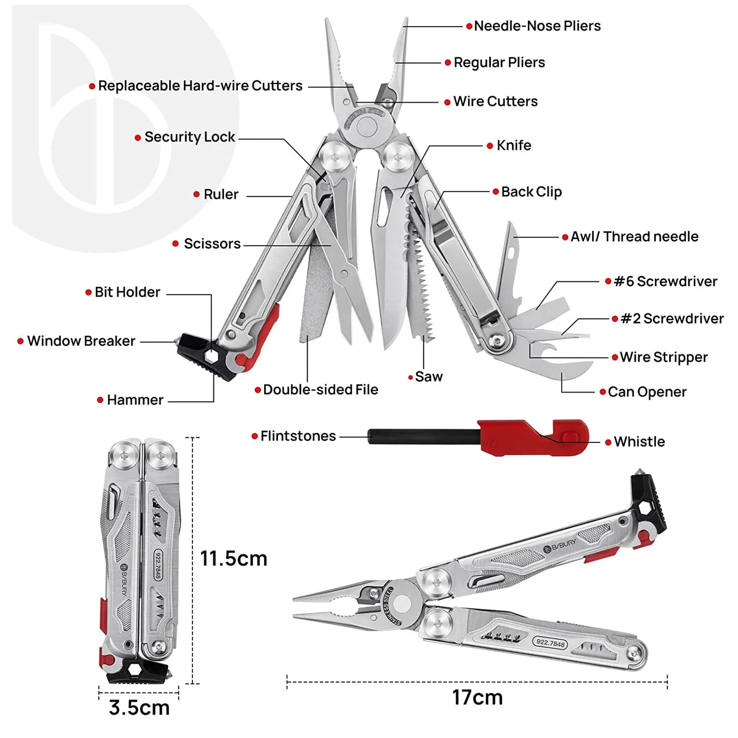 Bibury Plier Multitool (22-in-1) w/ Pocket Clip