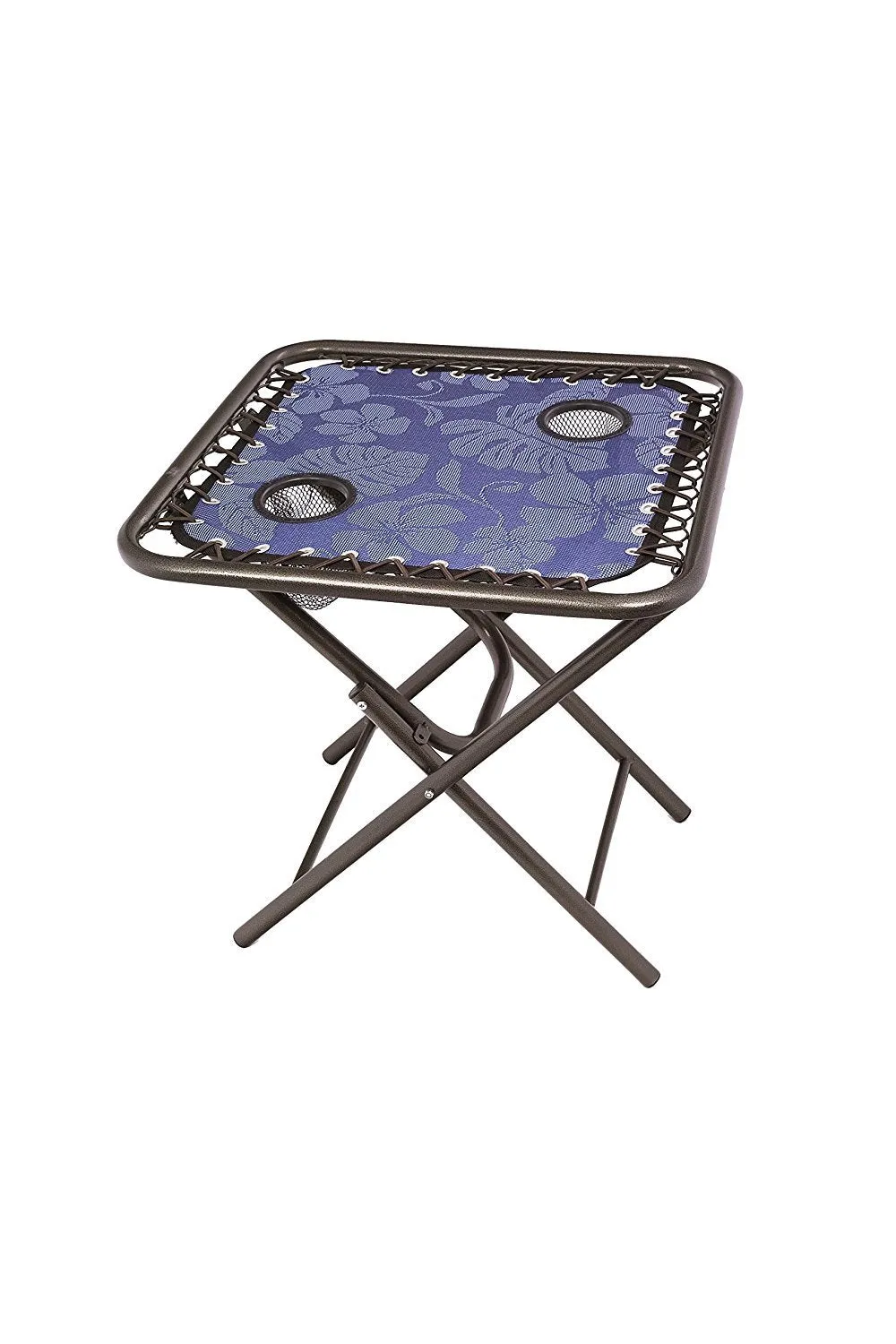 Bliss Hammocks Foldable Sling Side Table with Cupholders, Blue Flowers