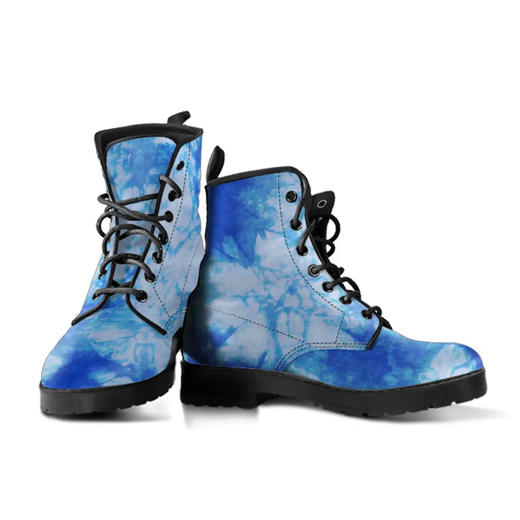 Blue Tie Dye Leather Boots (Vegan)