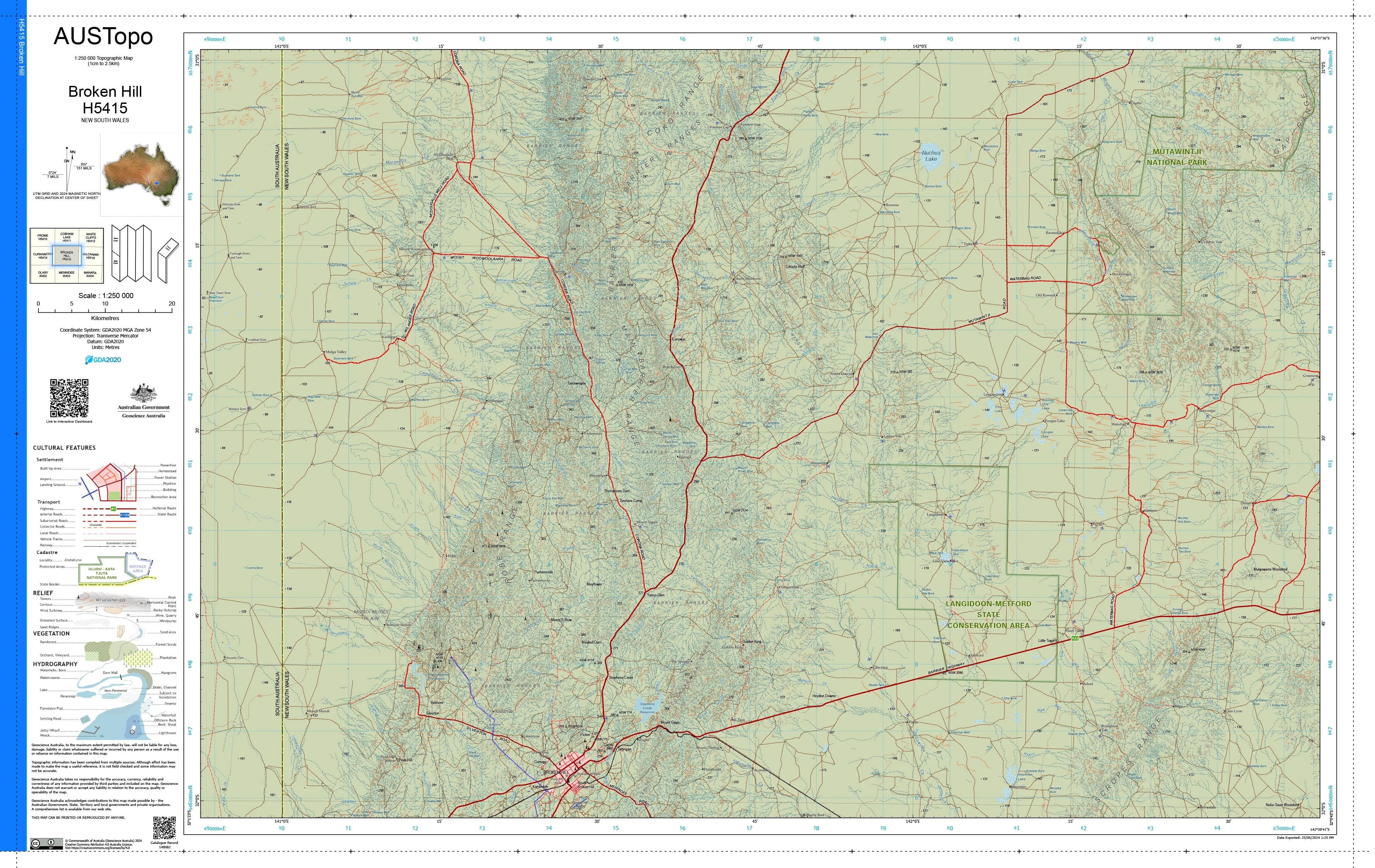 Broken Hill H5415 AUSTopo 1:250,000 Map