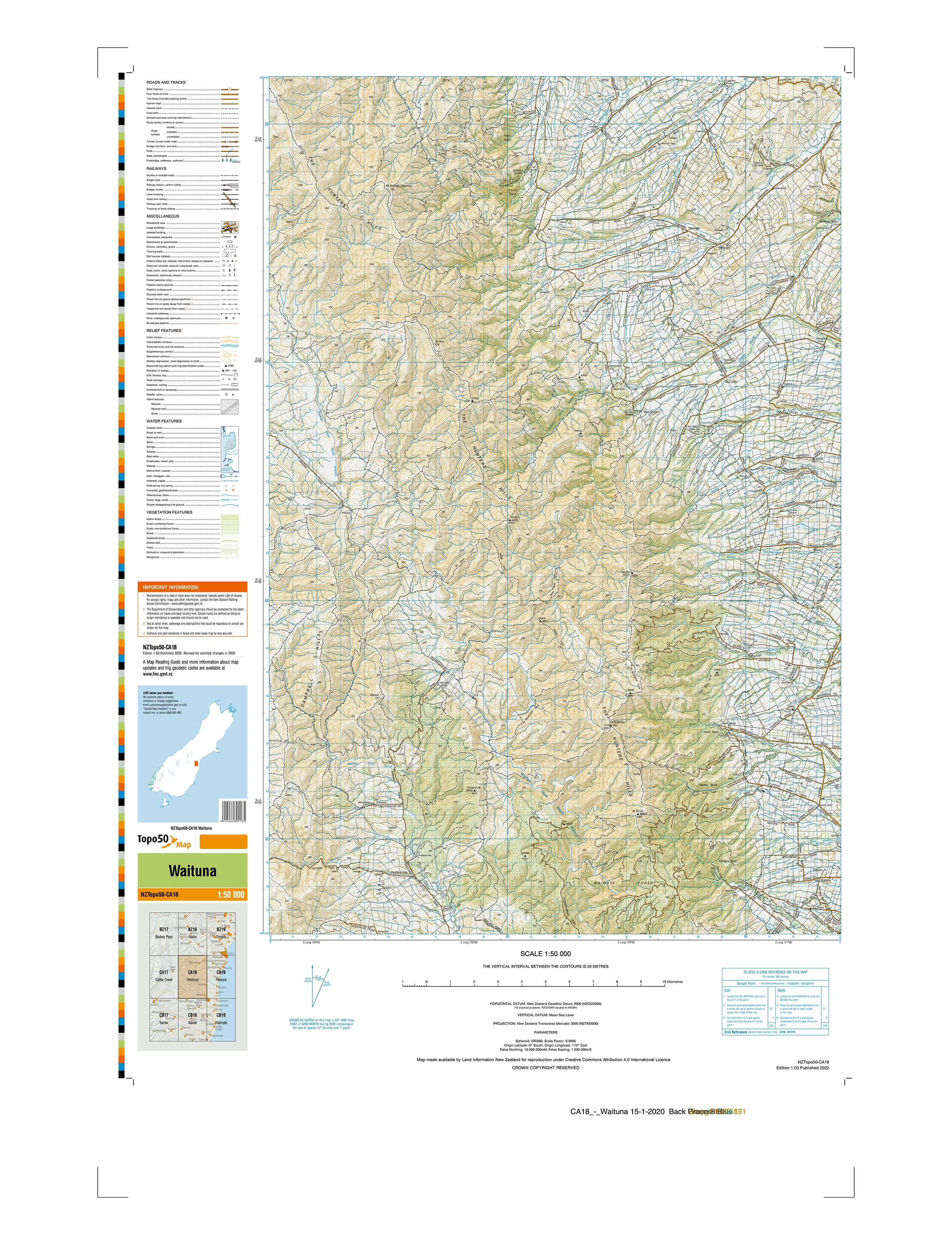 CA18 - Waituna Topo50 map