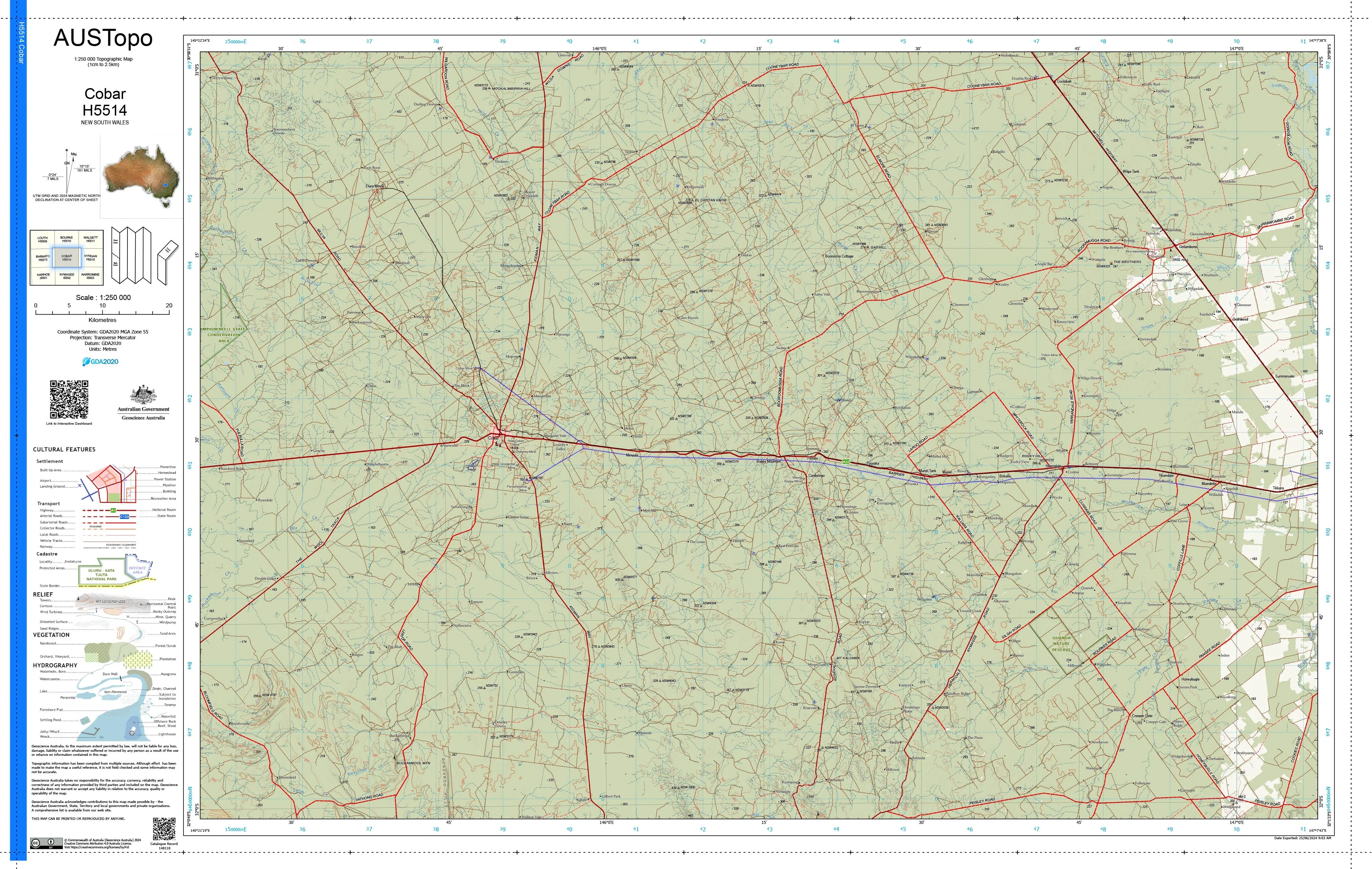 Cobar H5514 AUSTopo 1:250,000 Map