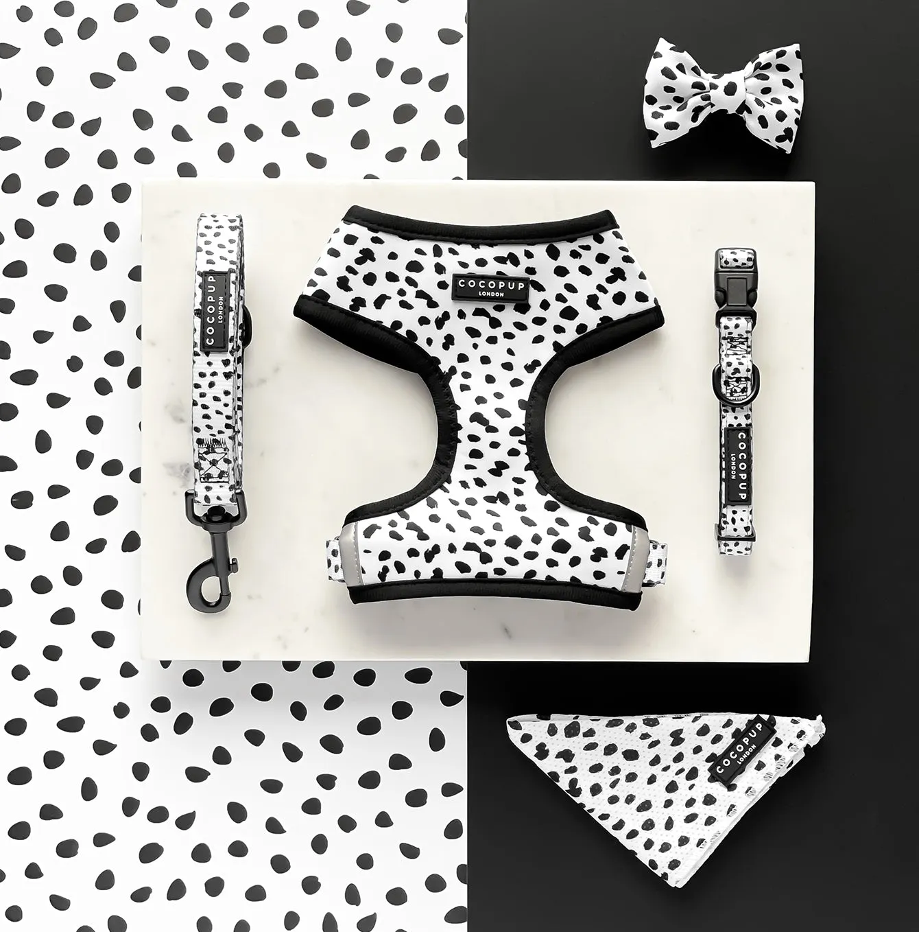 Cocopup London Monochrome Spots Adjustable Neck Harness