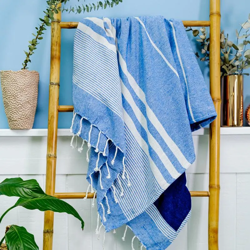 Cotton Bay Multi Stripe Backed Fouta - Royal Blue