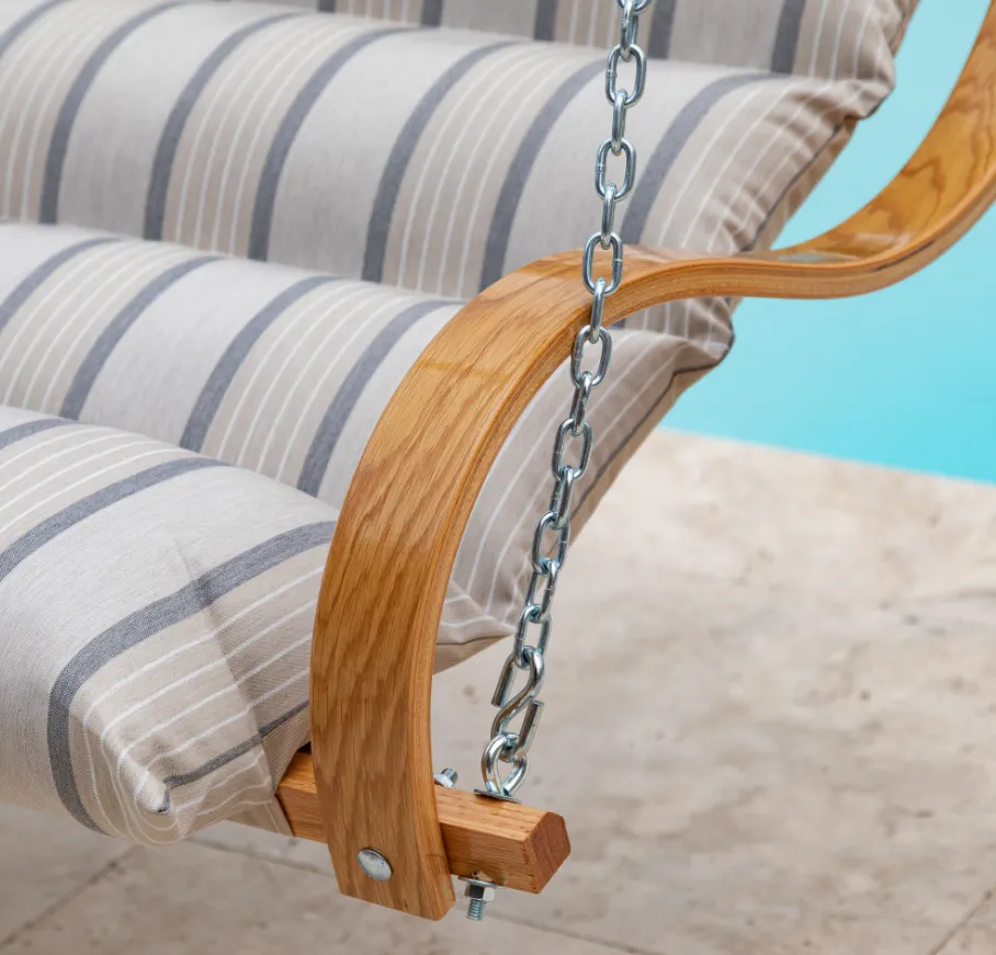 Curved Oak Double Deluxe Sunbrella Cushion Swing - Cove Pebble