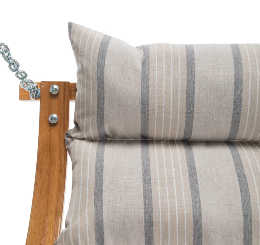 Curved Oak Double Deluxe Sunbrella Cushion Swing - Cove Pebble