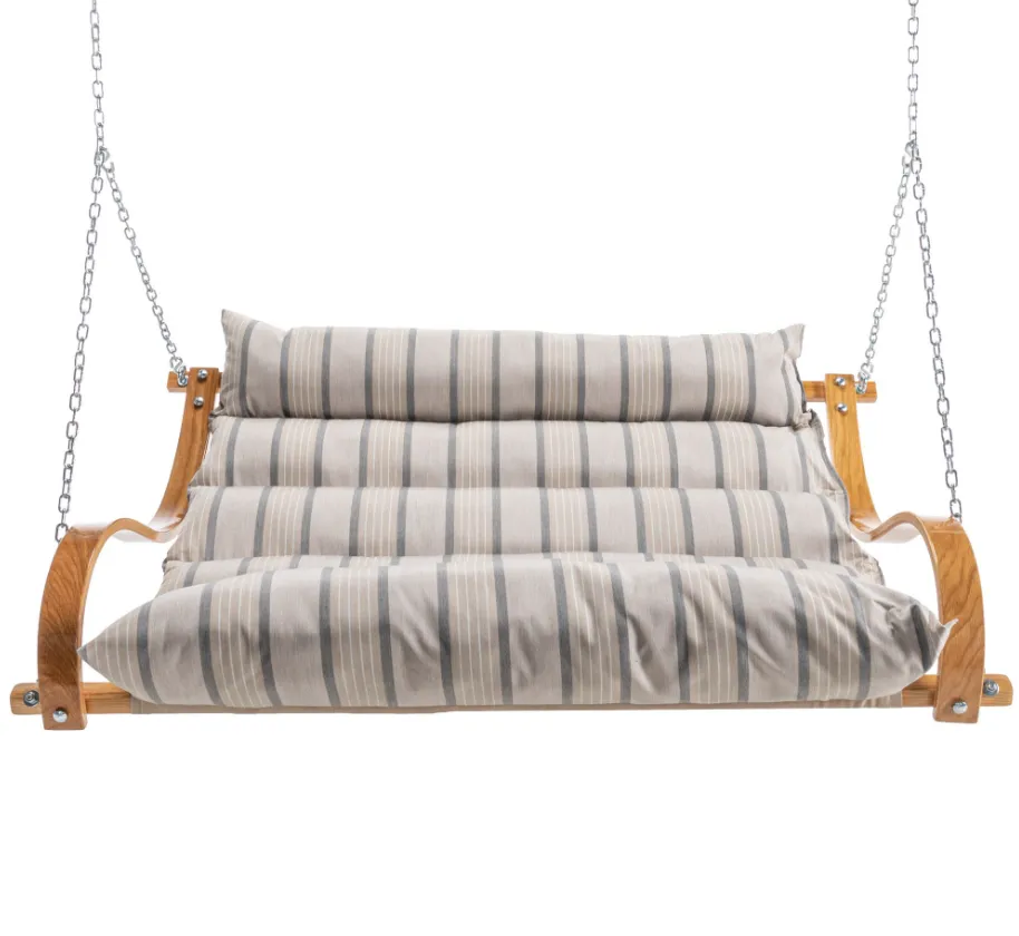 Curved Oak Double Deluxe Sunbrella Cushion Swing - Cove Pebble