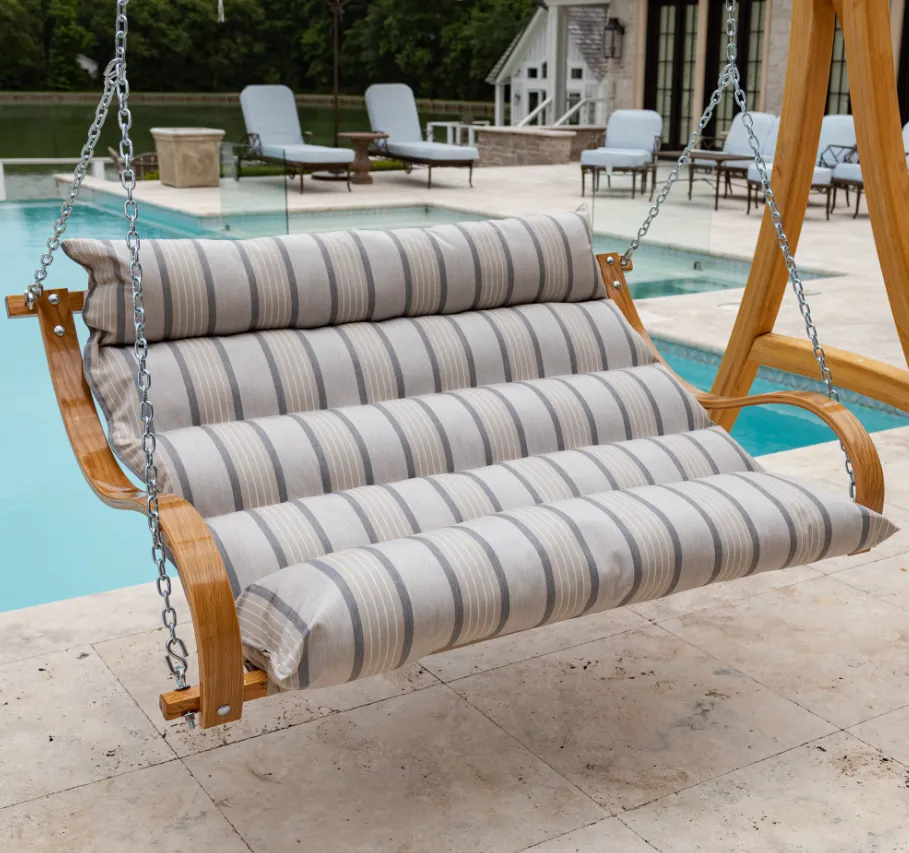 Curved Oak Double Deluxe Sunbrella Cushion Swing - Cove Pebble