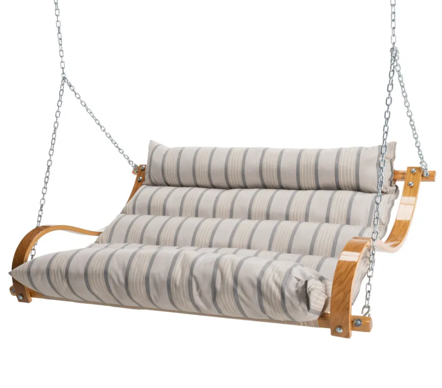 Curved Oak Double Deluxe Sunbrella Cushion Swing - Cove Pebble