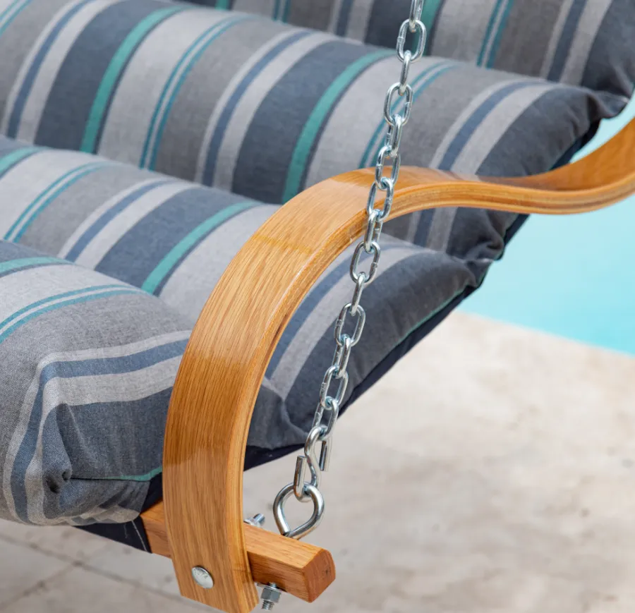 Curved Oak Double Deluxe Sunbrella Cushion Swing - Trusted Coast