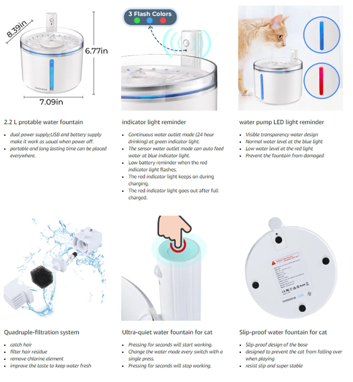 Dogness D08 Smart Sensor Pet Fountain 2.2L