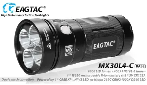 EagleTac MX30L4-C 4800 Lumen Nichia 4 x 18650 Battery 219C CRI92 LED