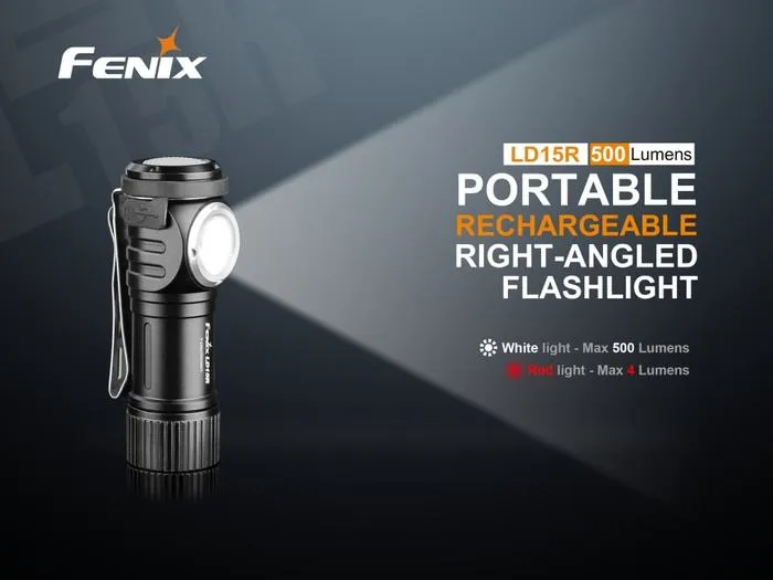 Fenix LD15R 500 Lumen Right-Angled Micro USB Rechargeable Flashlight Cree XP-G3 white LED