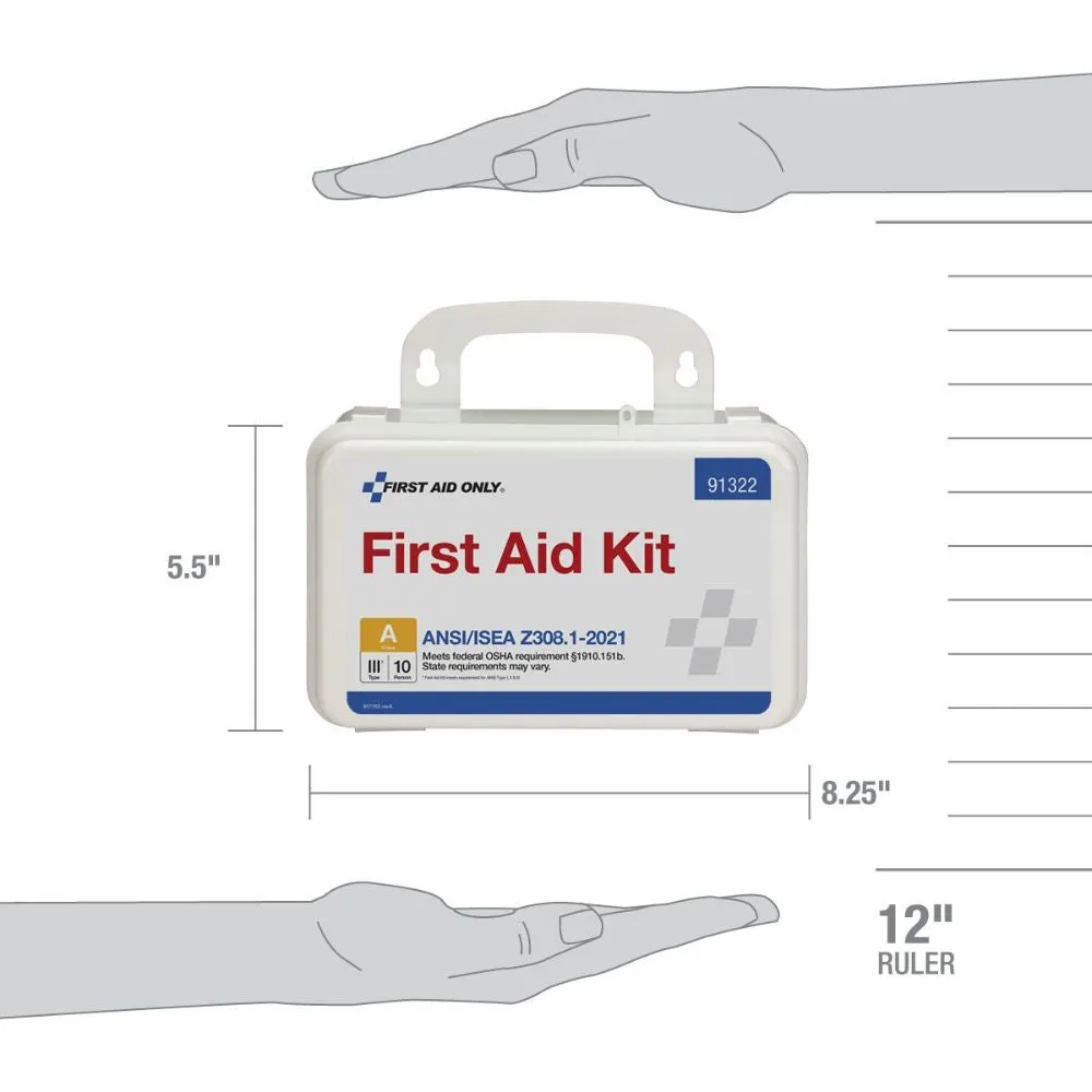 First Aid Only 91322 10 Person ANSI 2021 Class A, Plastic First Aid Kit