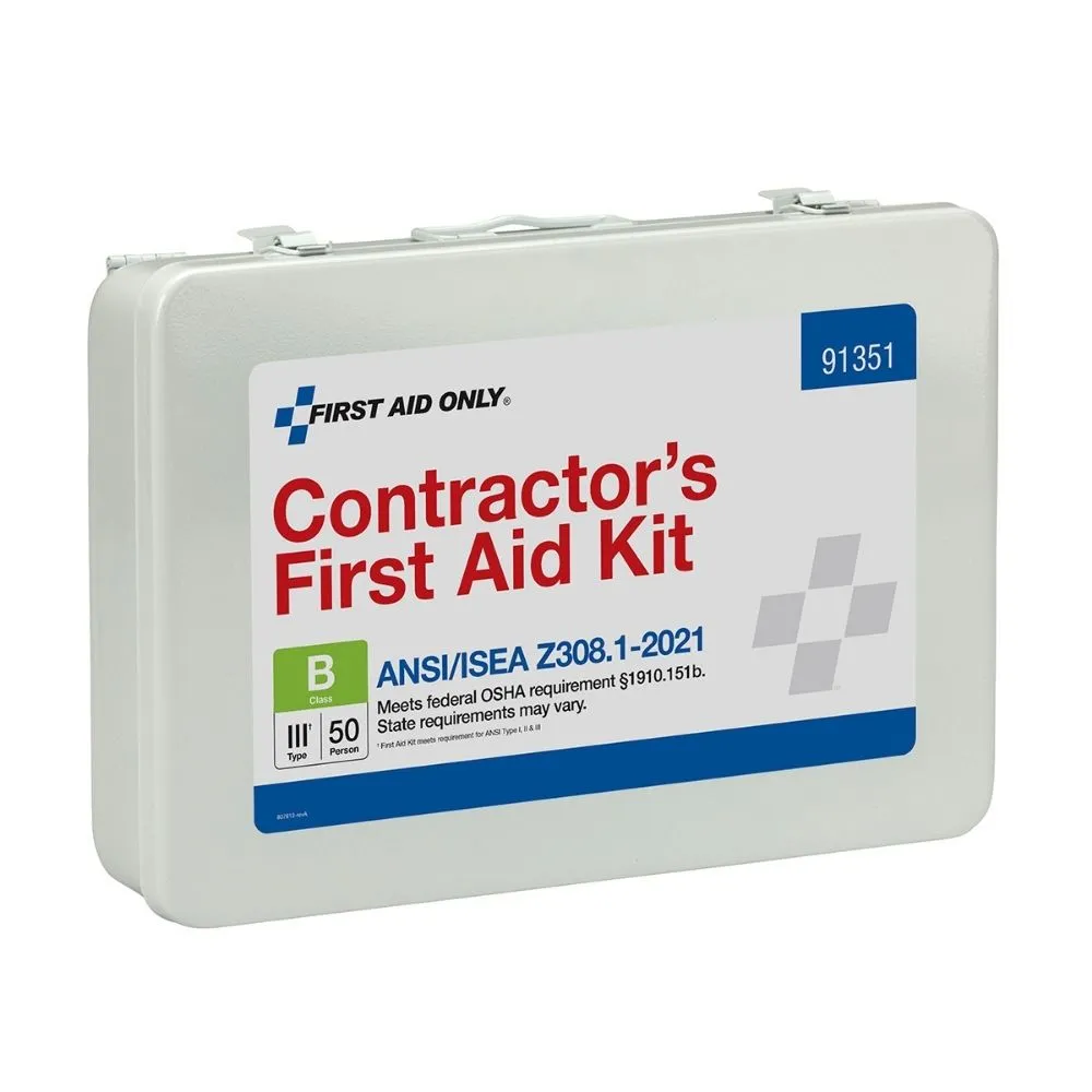 First Aid Only 91351 50 Person Contractor 2021 ANSI B  First Aid Kit, Metal Case