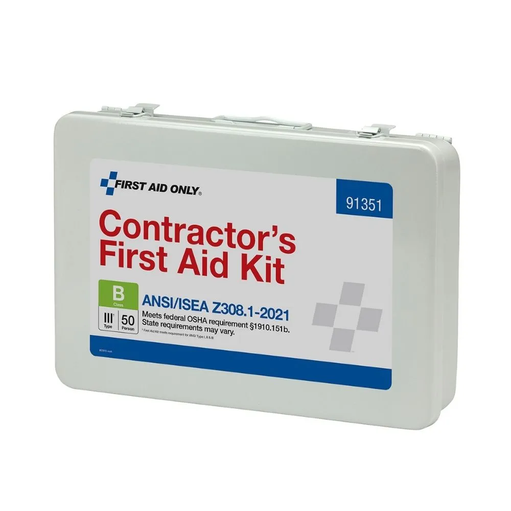 First Aid Only 91351 50 Person Contractor 2021 ANSI B  First Aid Kit, Metal Case