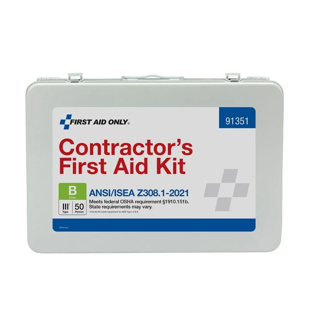 First Aid Only 91351 50 Person Contractor 2021 ANSI B  First Aid Kit, Metal Case