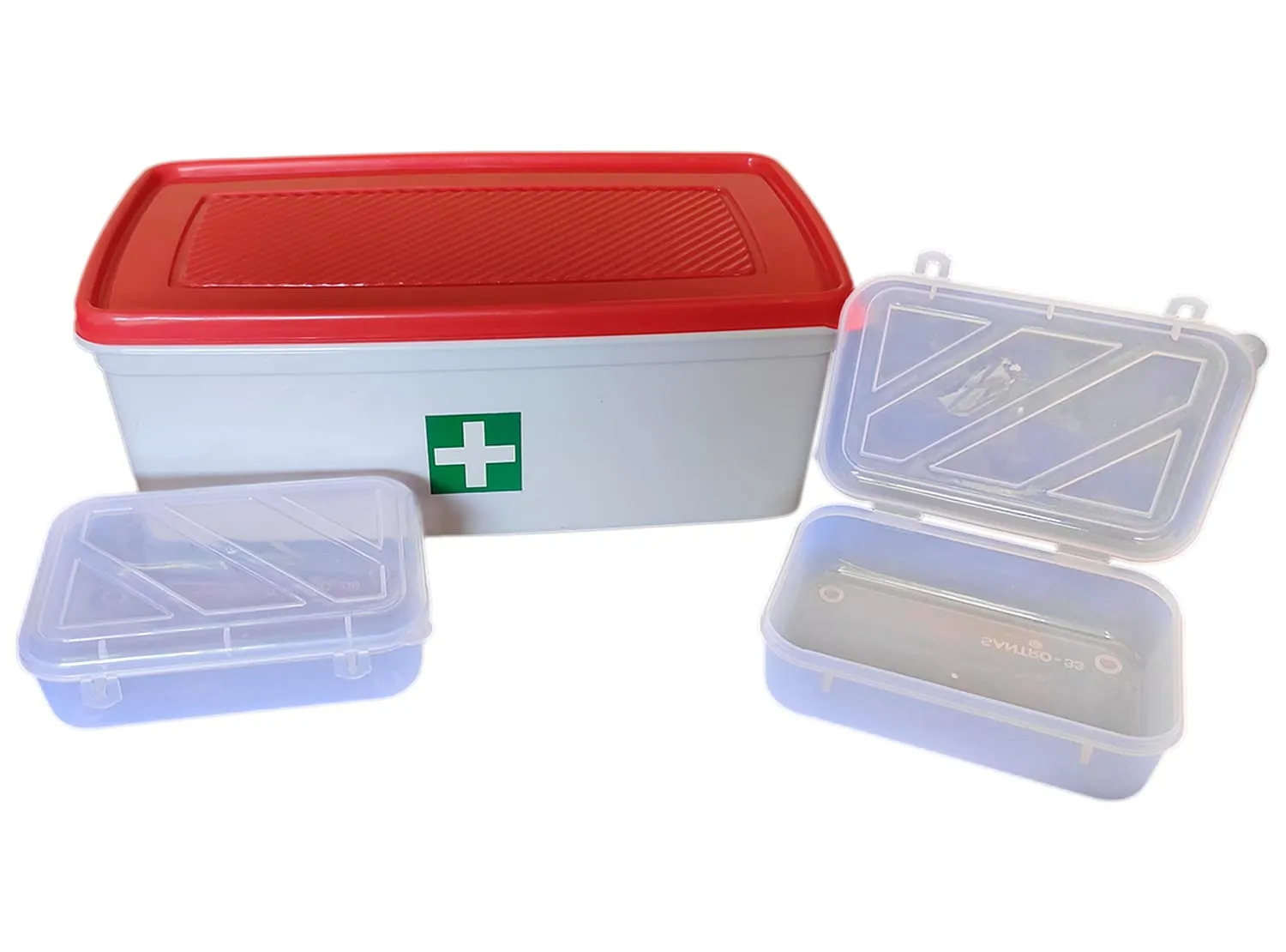 Heart Home Multiuses Plastic Medicine/First Aid Box & Lid- Pack of 2 (Red & White)-50HH01119