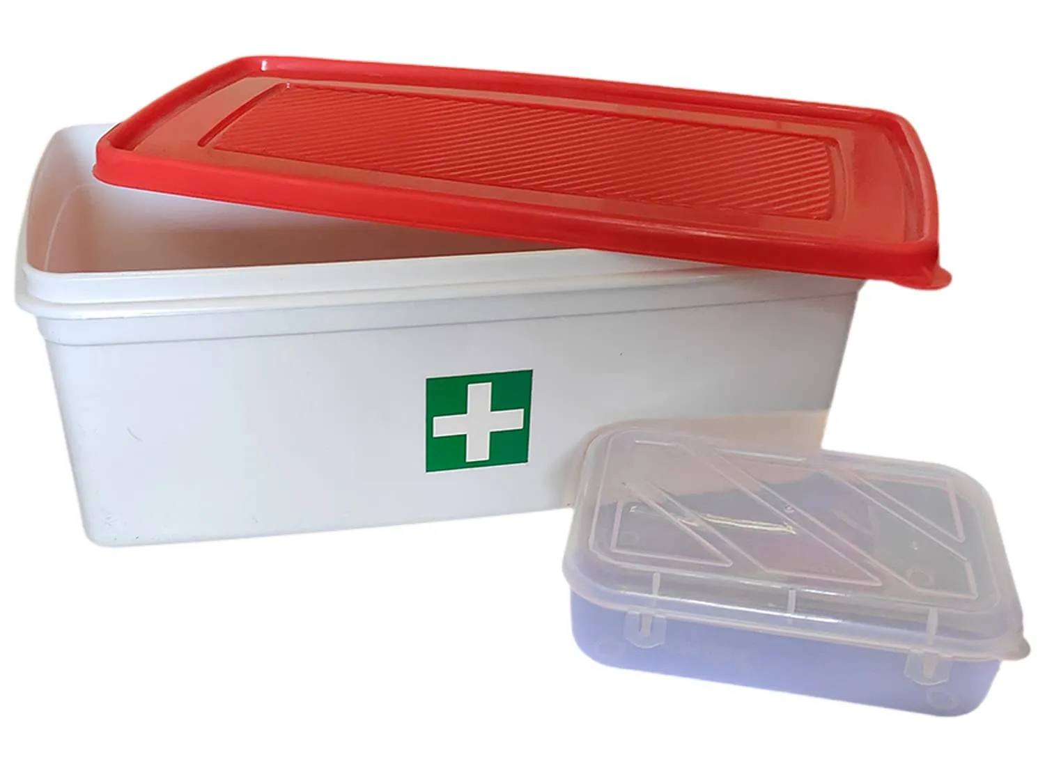 Heart Home Multiuses Plastic Medicine/First Aid Box & Lid- Pack of 2 (Red & White)-50HH01119