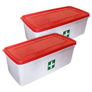 Heart Home Multiuses Plastic Medicine/First Aid Box & Lid- Pack of 2 (Red & White)-50HH01119