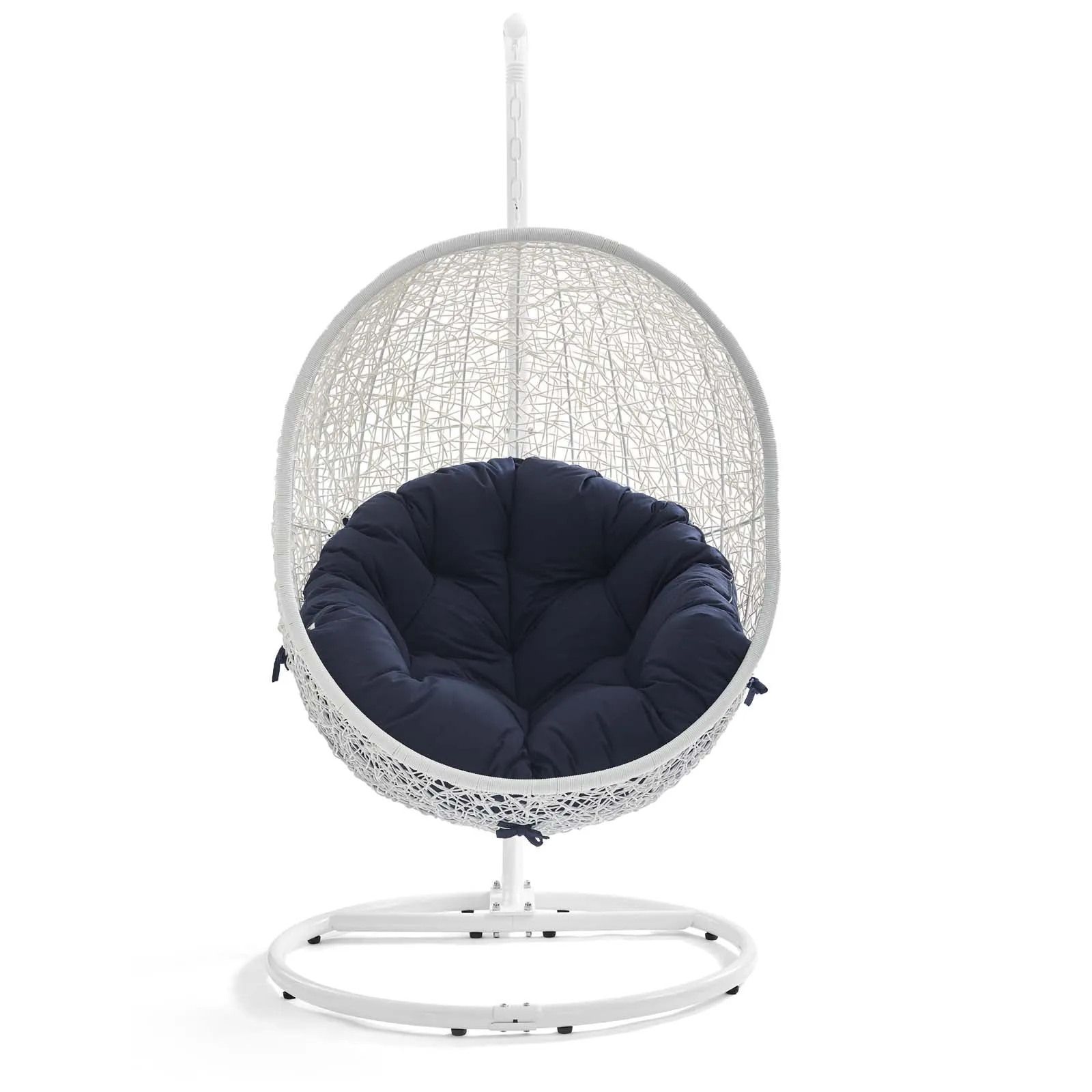 Hide Outdoor Patio Swing Chair With Stand White Navy EEI-2273-WHI-NAV