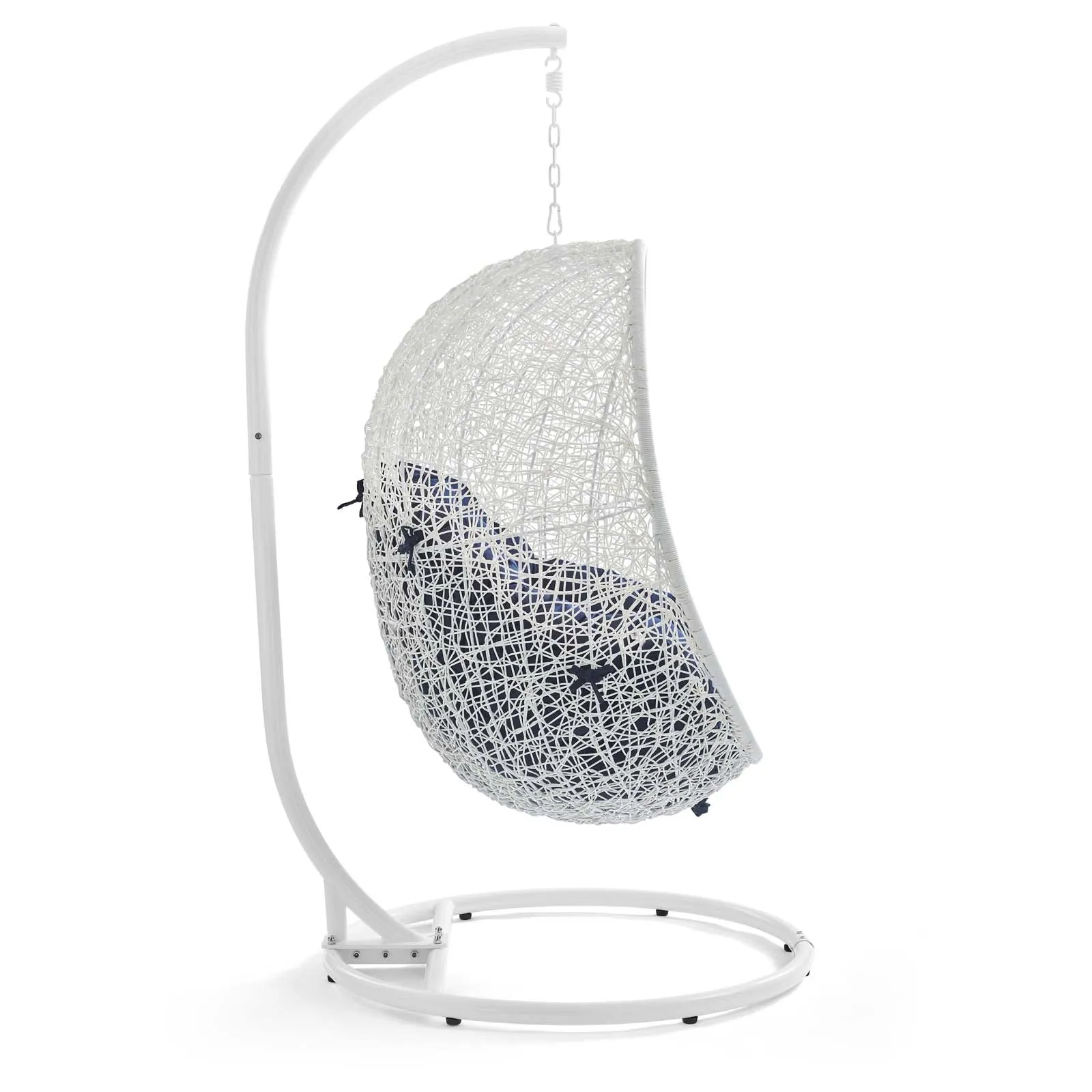 Hide Outdoor Patio Swing Chair With Stand White Navy EEI-2273-WHI-NAV