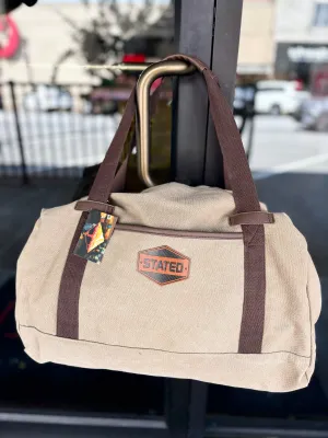 Khaki Canvas Duffle Bag With Leather Patch