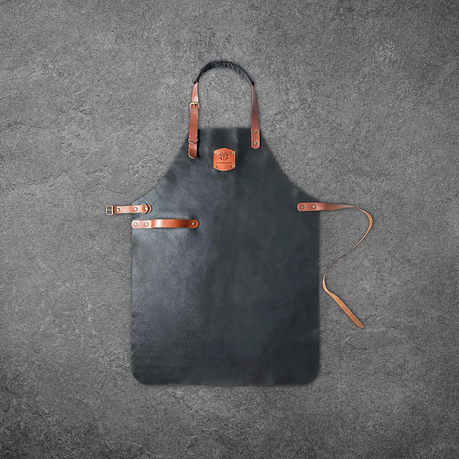 Kitchen Apron Black Leather by Flint and Flame