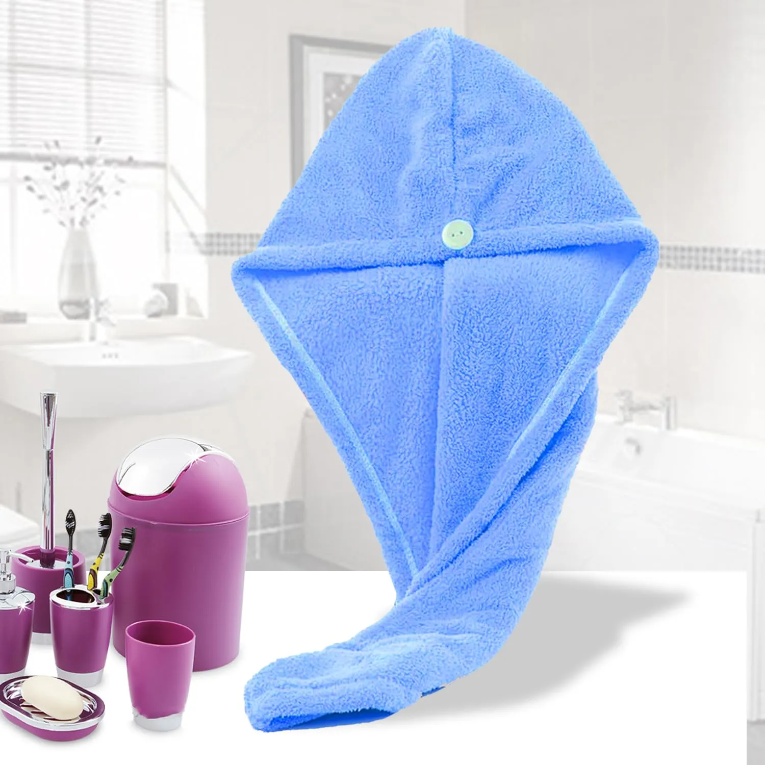 Kuber Industries Hair Wrapper | Hair-Drying Bathrobe Towel | Microfiber Towel | Quick Absorbent Hair Dry Towel | Hair Towel Wrap Cap | Salon Towel | Sky Blue