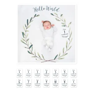 Large Cotton Swaddle and Milestone Cards 'Hello World'