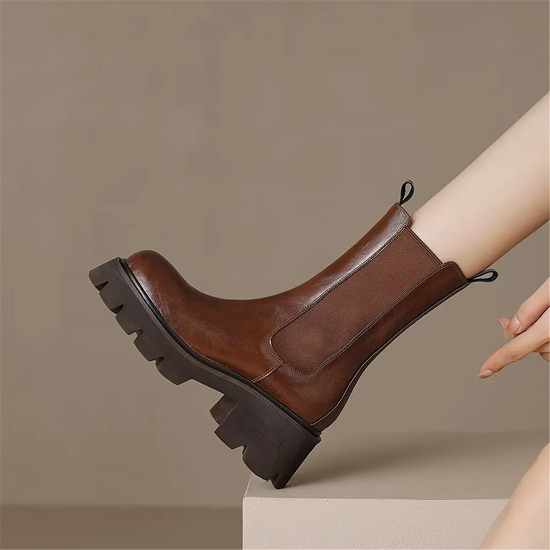 LeatherLuxe Smooth Cowhide Slip-On Winter Boots