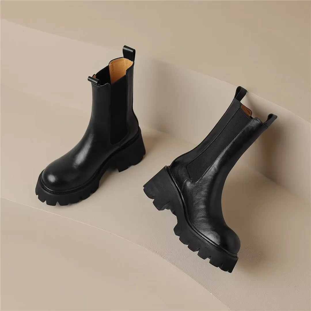 LeatherLuxe Smooth Cowhide Slip-On Winter Boots