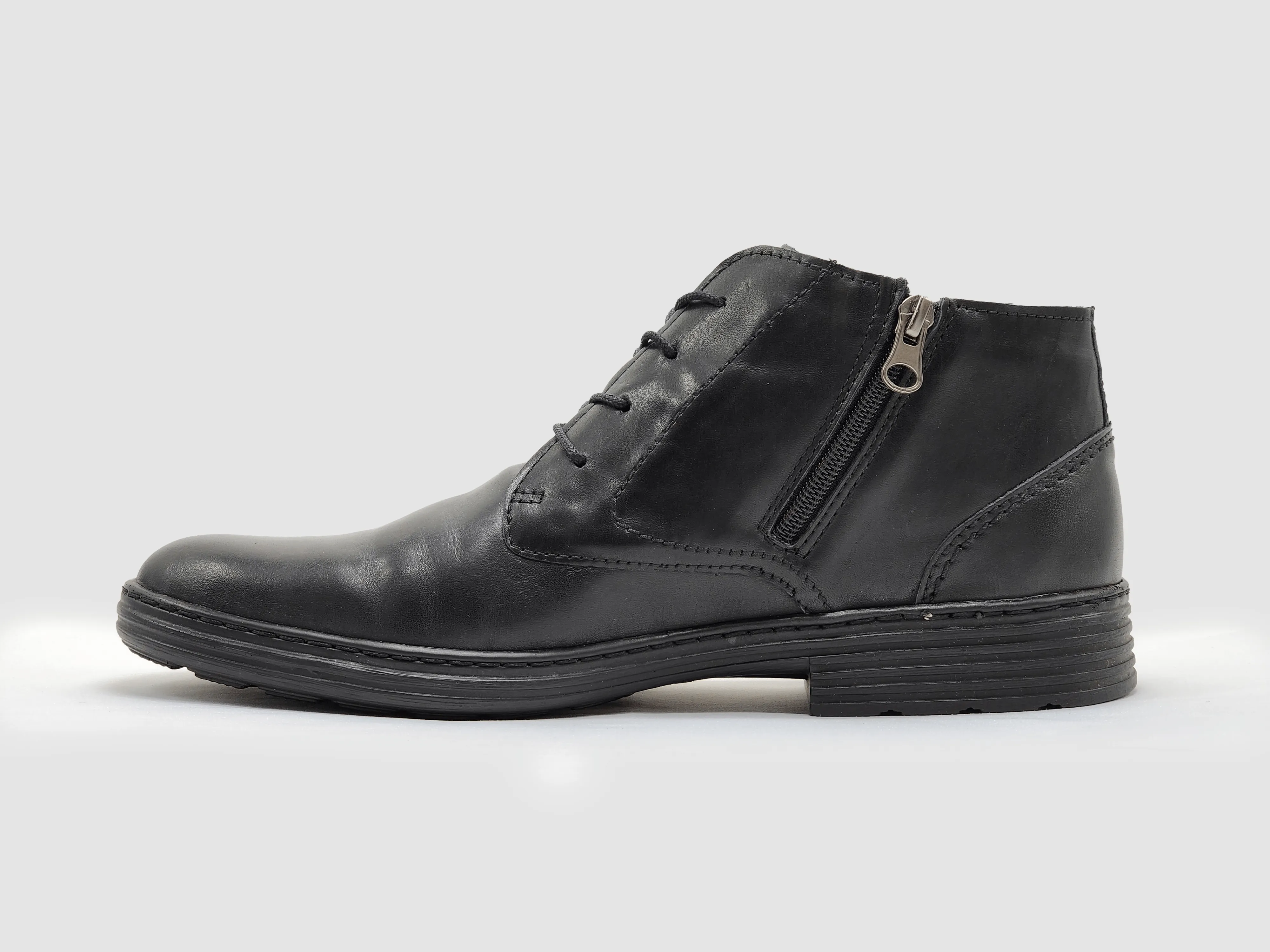 Men's Modern Wool-Lined Zip-Up Leather Boots - Black