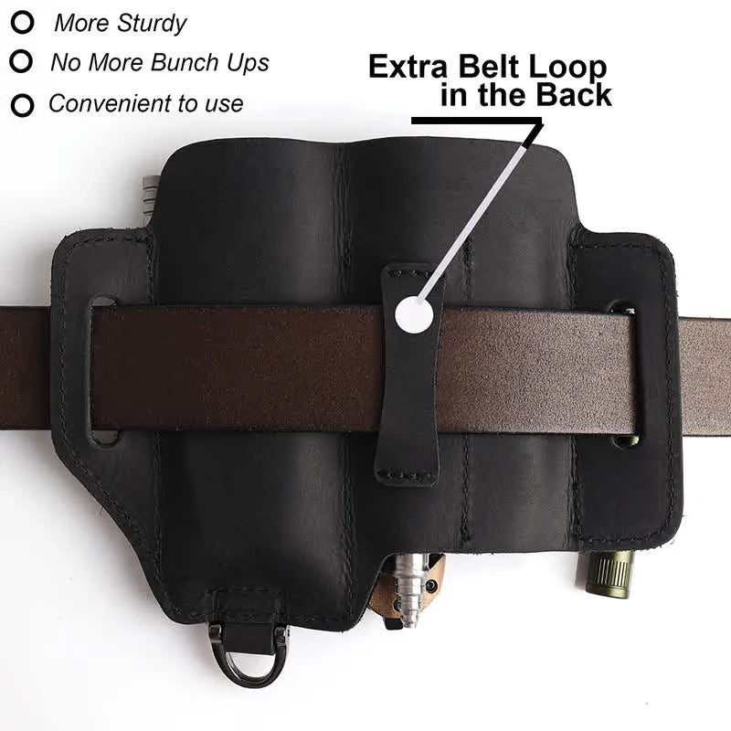 Multifunctional EDC Tools Organizer Leather Belt Bag