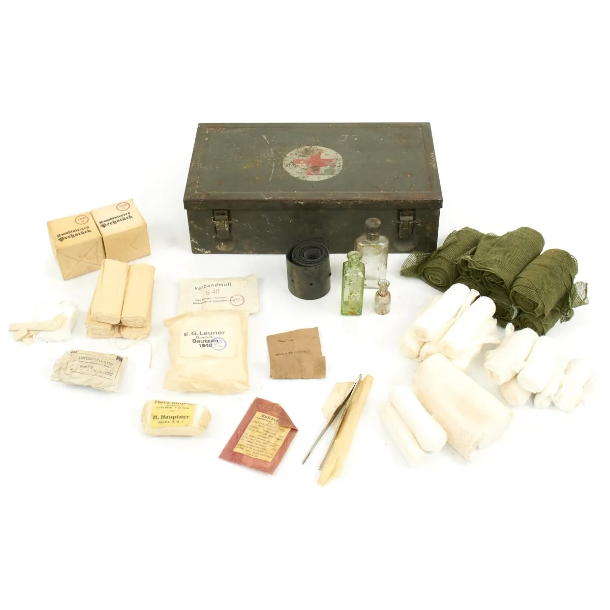 Original German WWII Verbandkasten Medic First Aid Set in Steel Chest