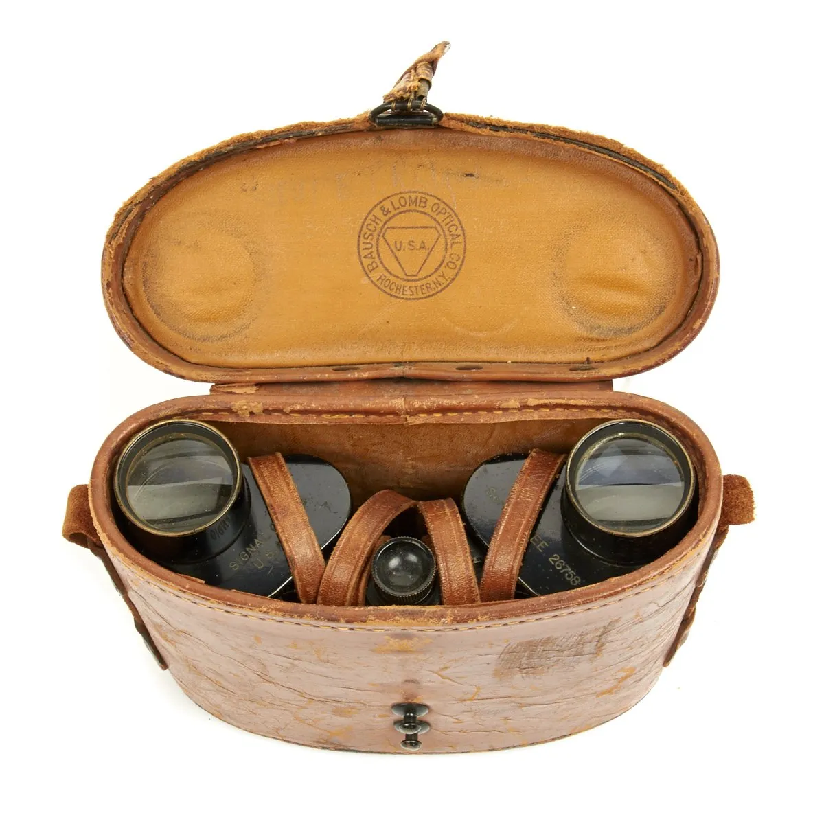 Original U.S. WWI Army Signal Corps Binoculars by Bausch & Lomb with Compass Equipped Leather Case