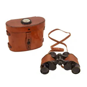 Original U.S. WWI Era Army Signal Corps Binoculars by Bausch & Lomb with Compass Equipped Leather Case