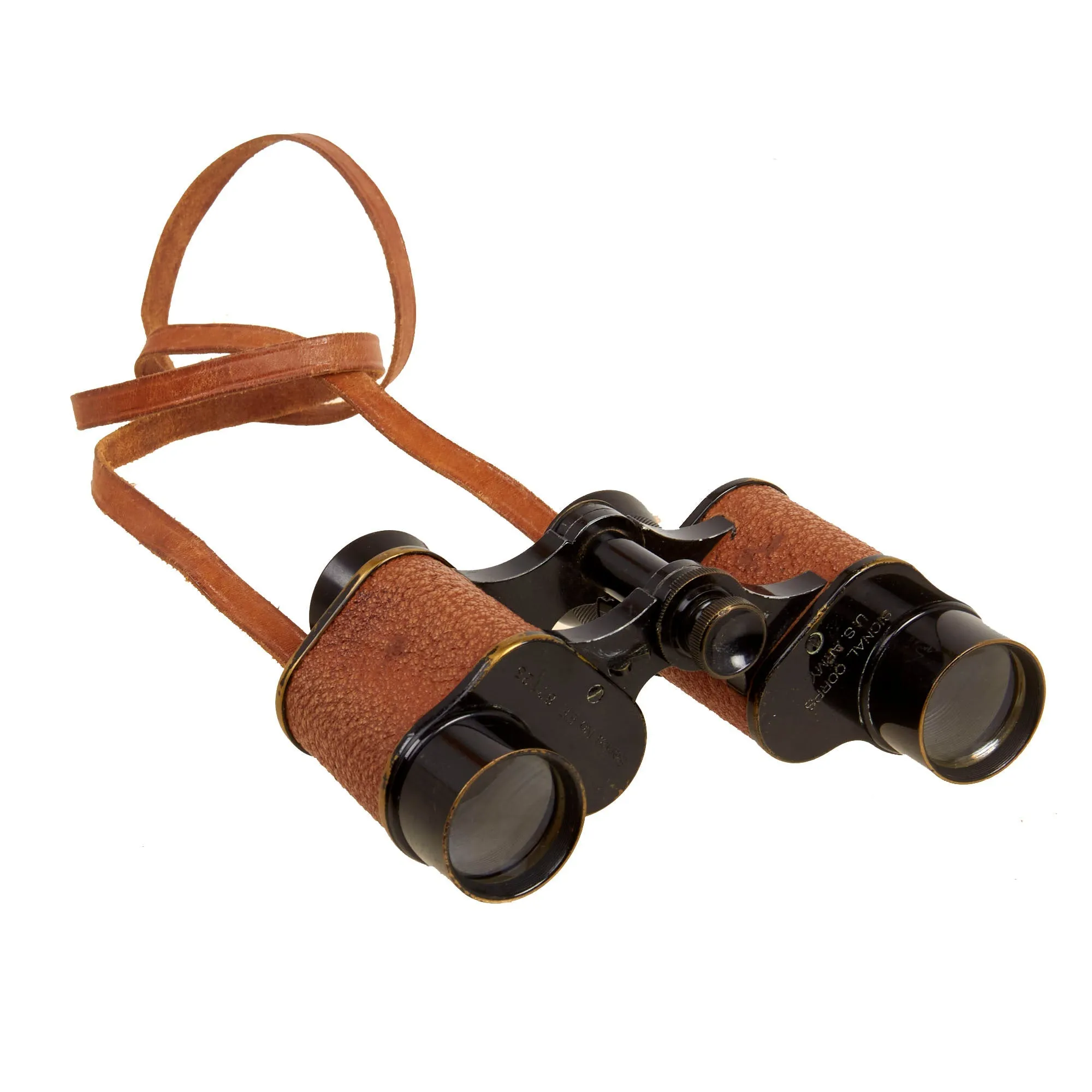 Original U.S. WWI Era Army Signal Corps Binoculars by Bausch & Lomb with Compass Equipped Leather Case