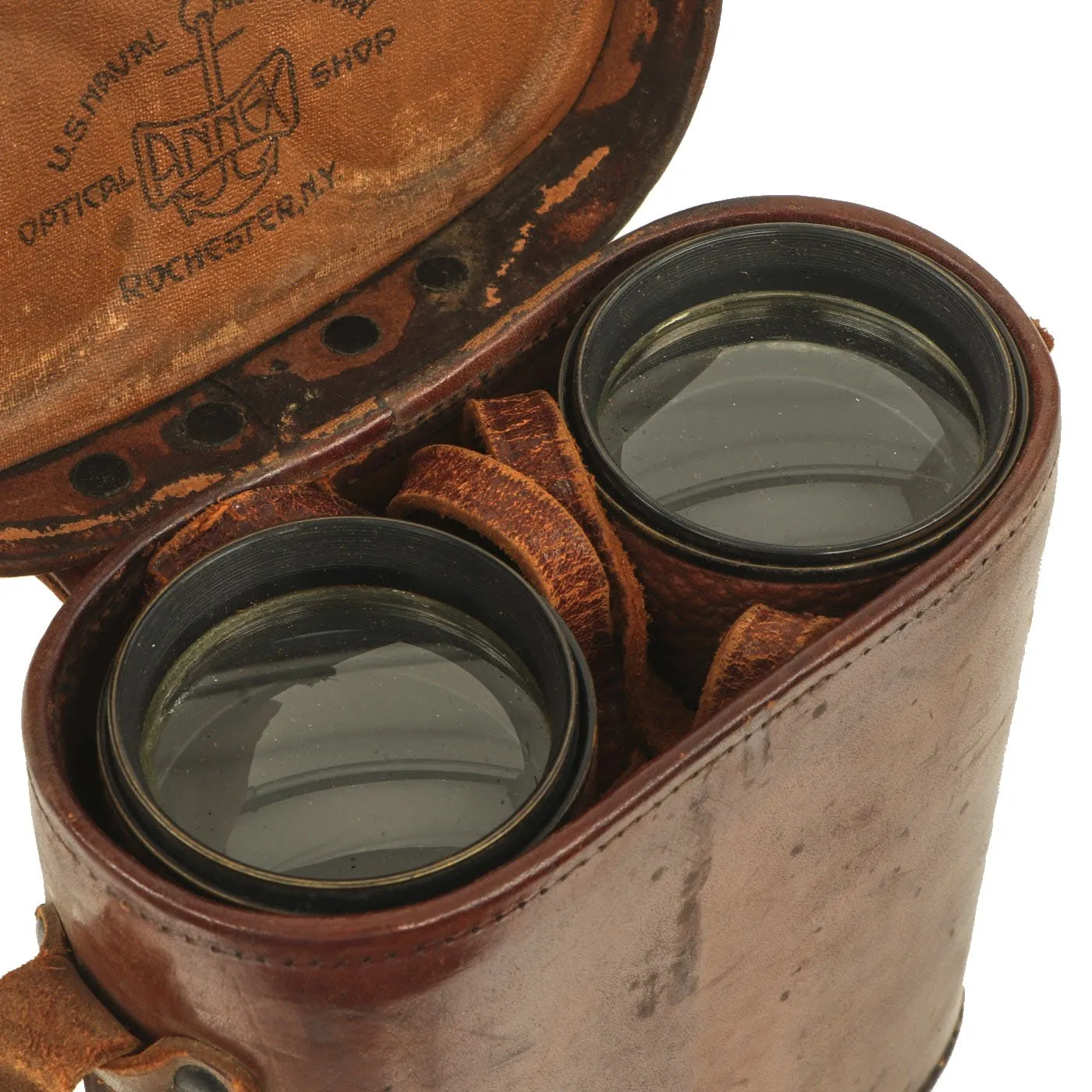 Original WWI U.S. Navy 3 Power Leather Covered Binoculars with Leather Case