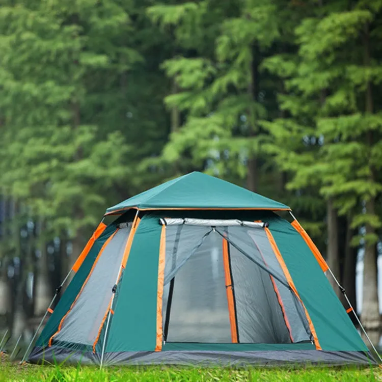 Outdoor 3-4 People Beach Thickening Rainproof Automatic Speed Open Four-sided Camping Tent, Style:Upgraded Large Vinyl(Dark Green)