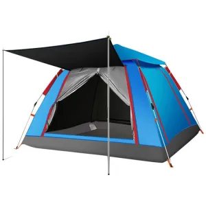 Outdoor 3-4 People Beach Thickening Rainproof Automatic Speed Open Four-sided Camping Tent, Style:Upgraded Large Vinyl(Sky Blue)