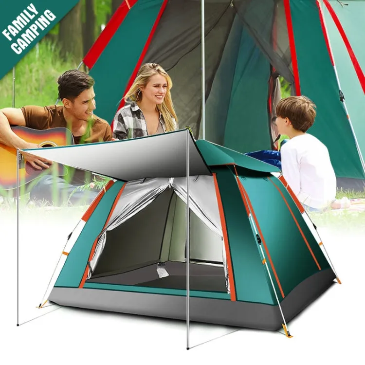 Outdoor 3-4 People Beach Thickening Rainproof Automatic Speed Open Four-sided Camping Tent, Style:Upgraded Large Vinyl(Sky Blue)