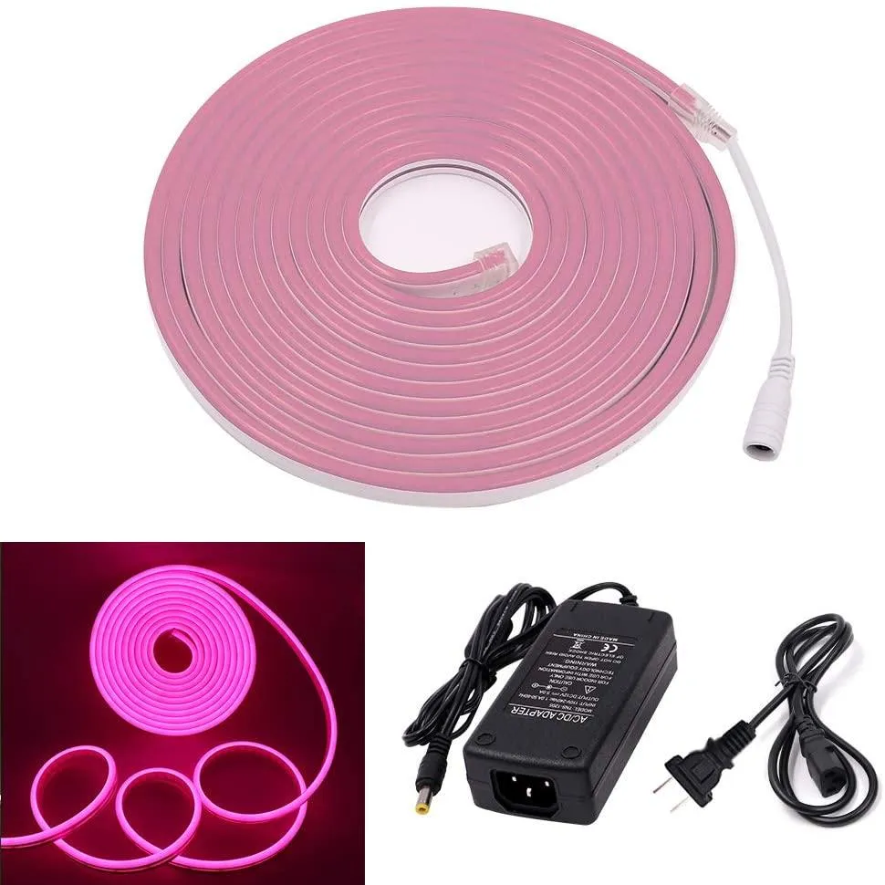 Pink Neon Flex 12V 6x12mm 120LEDs/m IP65 Waterproof 2.5cm Cut Kit