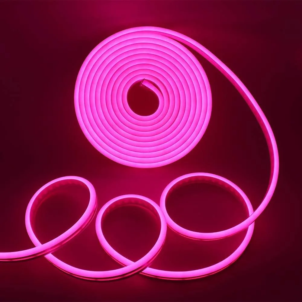 Pink Neon Flex 12V 6x12mm 120LEDs/m IP65 Waterproof 2.5cm Cut Kit